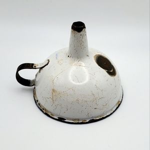 Vintage Sweden Enamelware Funnel small white w/ blue rim 3" tall 3.25" diameter